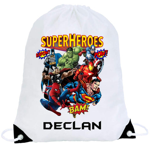 Superheroes Personalised School Gym Swimming PE Nursery Drawstring Bag Gift