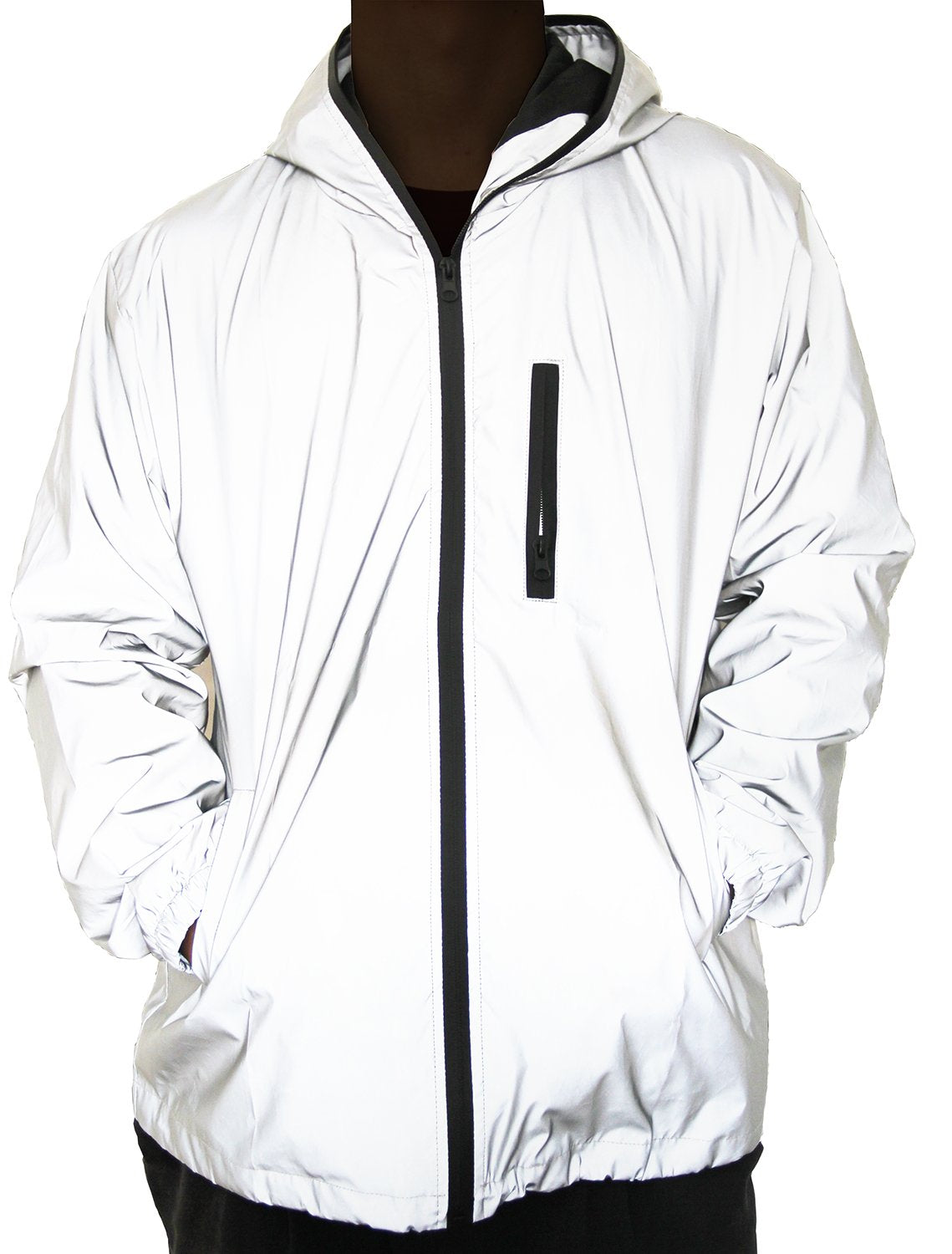 NewL Reflective Coat Hooded Windbreaker Fashion Runing Pocket Jacket (XL) Grey