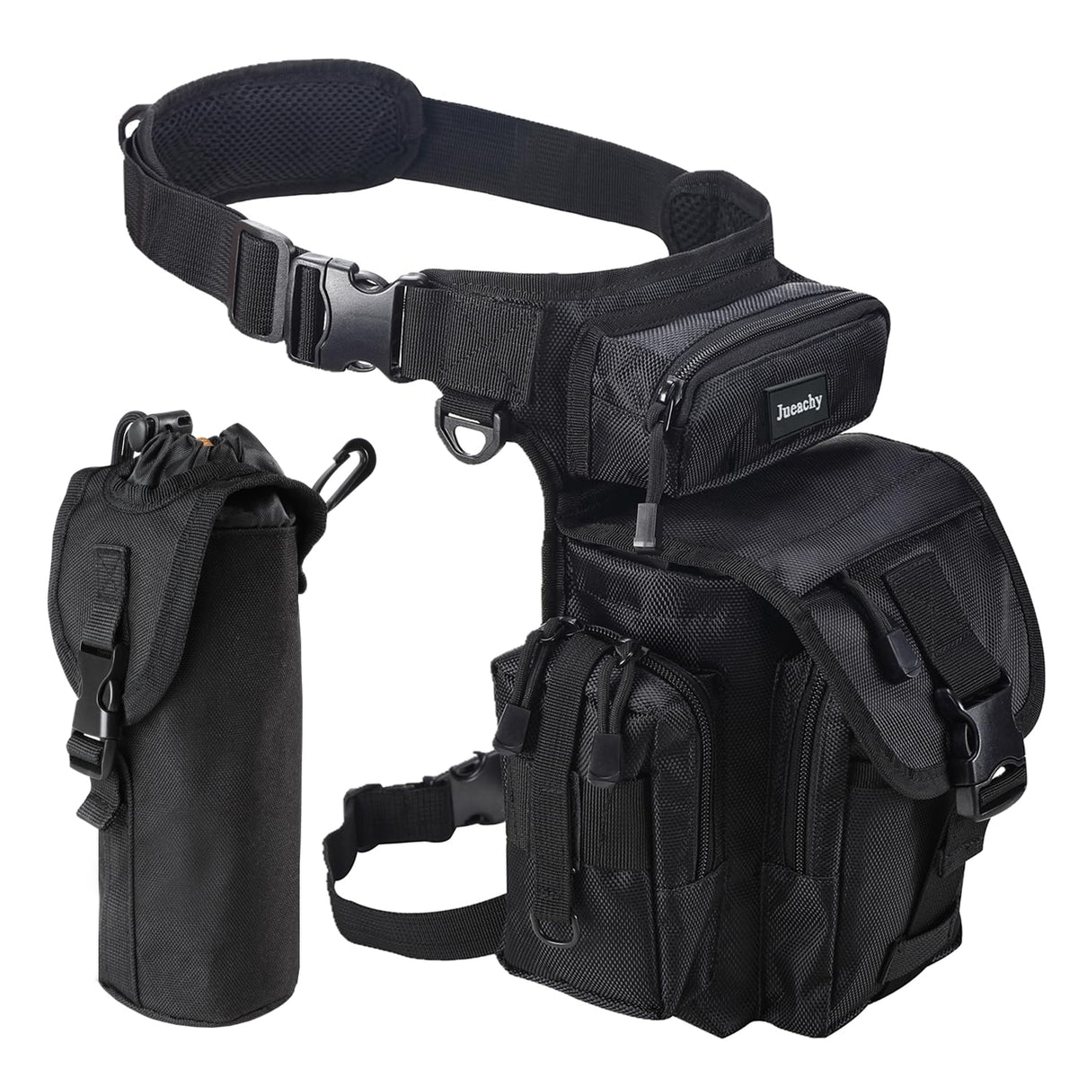 Jueachy Tactical Leg Bag Motorbike Leg Bag Drop Leg Bag Multifunctional Thigh Bag Military Hip Bag Hiking Waist Bag with Water Bottle Pouch for Motorcycling Hiking Traveling Fishing Camping