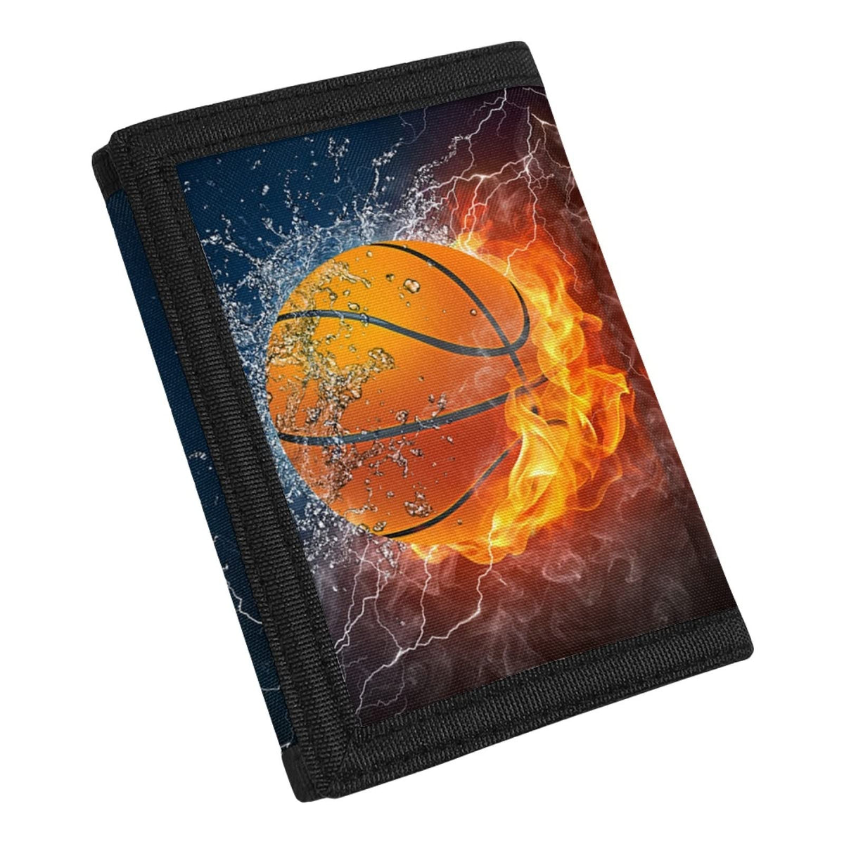 Coldinair Fashion Print Canvas Wallet for Teens Kids Boys Girls,Slim RFID Trifold Wallets for Travel School, Fire Water Basketball, One Size, Custom