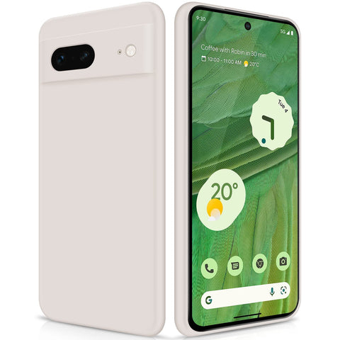 GiiYoon Silicone Case Compatible with Google Pixel 7, Full Body Silky Soft Touch Phone Case with Camera Protection, Shockproof Cover with Microfiber Lining, Off White