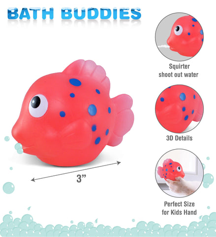 DolliBu Reef Fish Bath Buddy Squirter - Floating Pink Clown Fish Rubber Bath Toy, Water Squirting Bathtime Play for Toddlers, Cute Sea Life Animal Toy for The Bathtub, Beach, & Pool for Girls & Boys