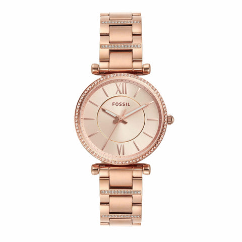 Fossil Watch for Women Carlie, Quartz Movement, 35 mm Rose Gold Stainless Steel Case with a Stainless Steel Strap, ES4301