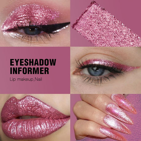 Afflano Single Pink Glitter Eyeshadow Palette, Sparkle Champagne Pink Rose Glitter Eyes Look, Highly Pigmented, Long Lasting Diamond Metallic Eye Shadow Pallet for Girl Women Neutral Eye Look, 21H