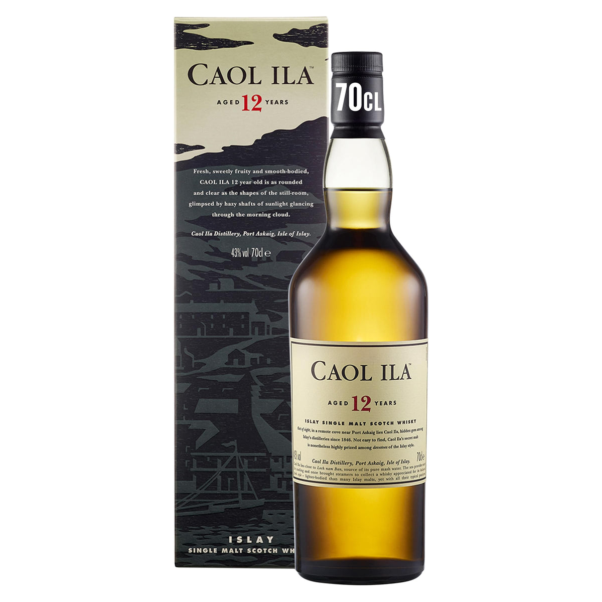 Caol Ila 12 Year Old Single Malt Whisky , 43% vol , 70cl , Scotch Whisky , Peaty Whisky from Islay , Distinct Smokiness , Fresh , Sweetly Fruity & Smooth-Bodied , Perfect For Easter