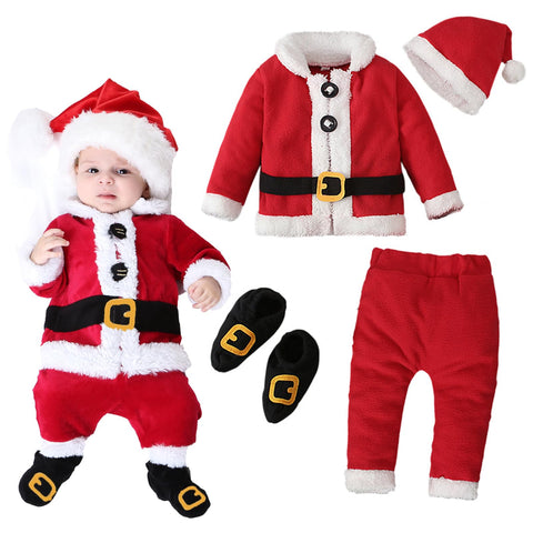 Baby Christmas Outfit My First Christmas Baby Girl Boy Santa Outfit Infant Fleece Outwear Jacket Top + Pant + Hat + Socks Kids Santa Costume