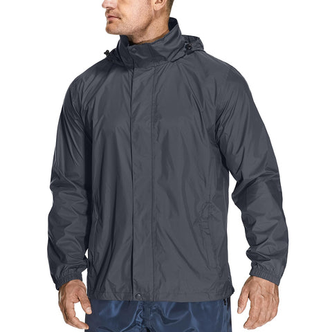 mosingle Mens Waterproof Packable Jacket, Foldaway Hood Rain Jacket Mens Coat Raincoat Lightweight Windbreak for Spring Travelling Outdoor #7058-Grey-L