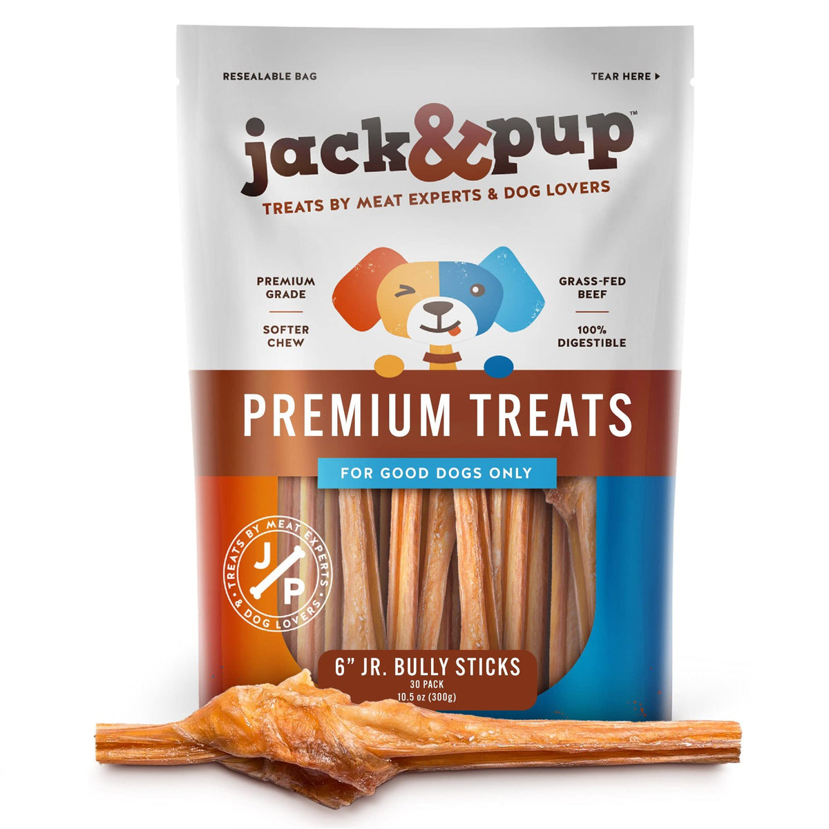 Jack&Pup Bully Sticks for Small Dogs - 6 Inch Junior Bully Stick Dog Chew (30 Pack) 6ÃƒÆ’Ã†â€™Ãƒâ€šÃ‚Â¢ÃƒÆ’Ã‚Â¢ÃƒÂ¢Ã¢â€šÂ¬Ã…Â¡Ãƒâ€šÃ‚Â¬ÃƒÆ’Ã¢â‚¬Å¡Ãƒâ€šÃ‚Â Long Premium Grade All Natural Gourmet Puppy Treat Chews - Great for Teething Puppies (30 Pack)