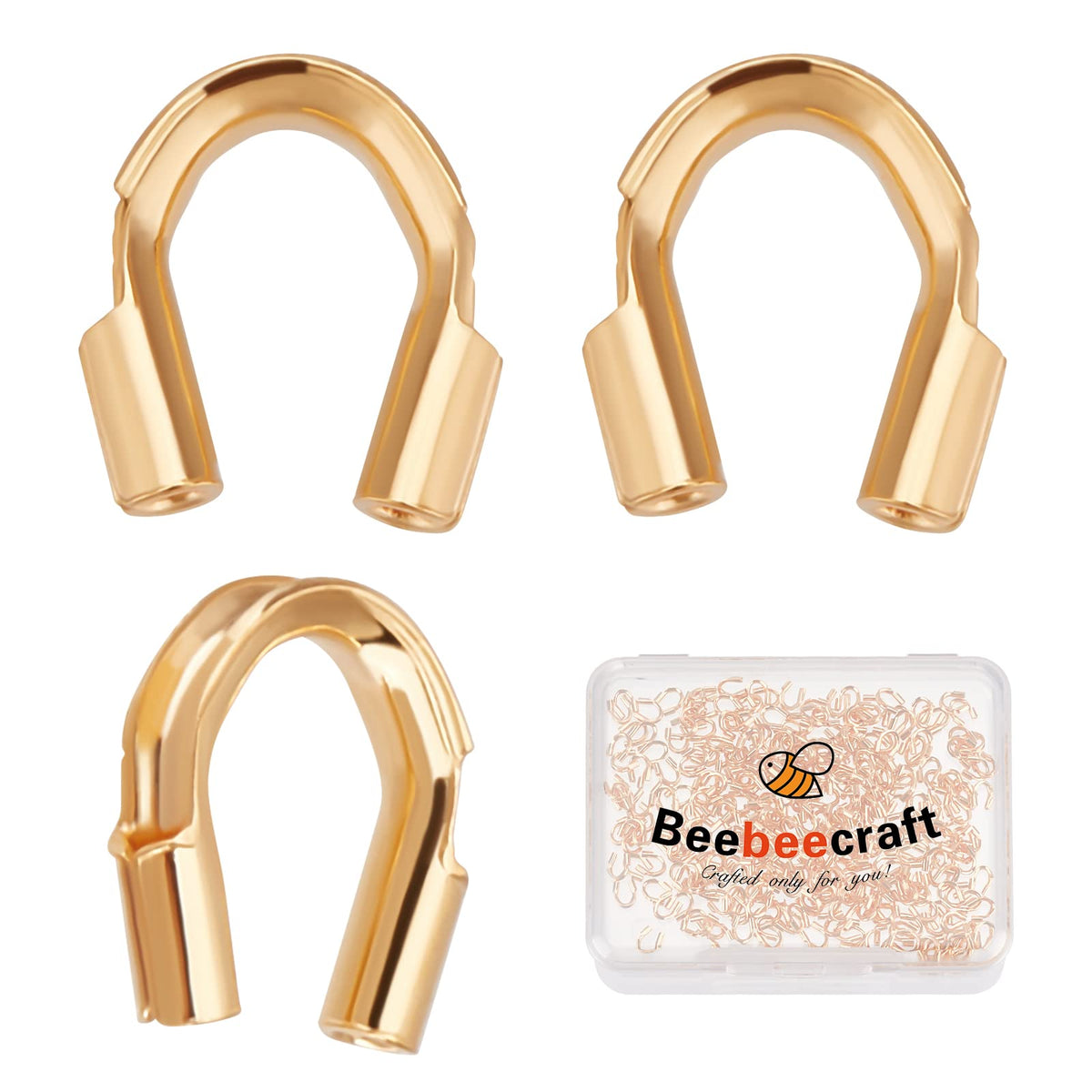 Beebeecraft 1 Box 300Pcs Wire Guardian 18K Gold Plated Brass U Shape Wire Guard Loops Thread Protector for Jewelry Making Earring Bracelet Necklaces(Hole: 0.6mm)