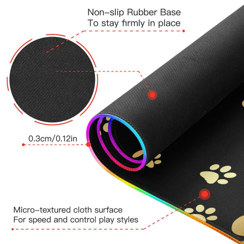 Dog Gold Paw Prints Wireless Charging Mouse Pad for Mobile Phone Extra Large Gaming Mousepad with 13 Lighting Modes Computer Mat for Gaming MacBook PC Laptop Desk Home Office
