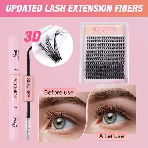 DIY Lash Extension Kit 280pcs Individual Lashes Cluster 3D effect D Curl Eyelash Extension Kit 40D 9-16mm Mix Lash Clusters with Lash Bond and Seal and Lash Applicator Tool for Self Application at Home (40D-0.07D-9-16MIX KIT)