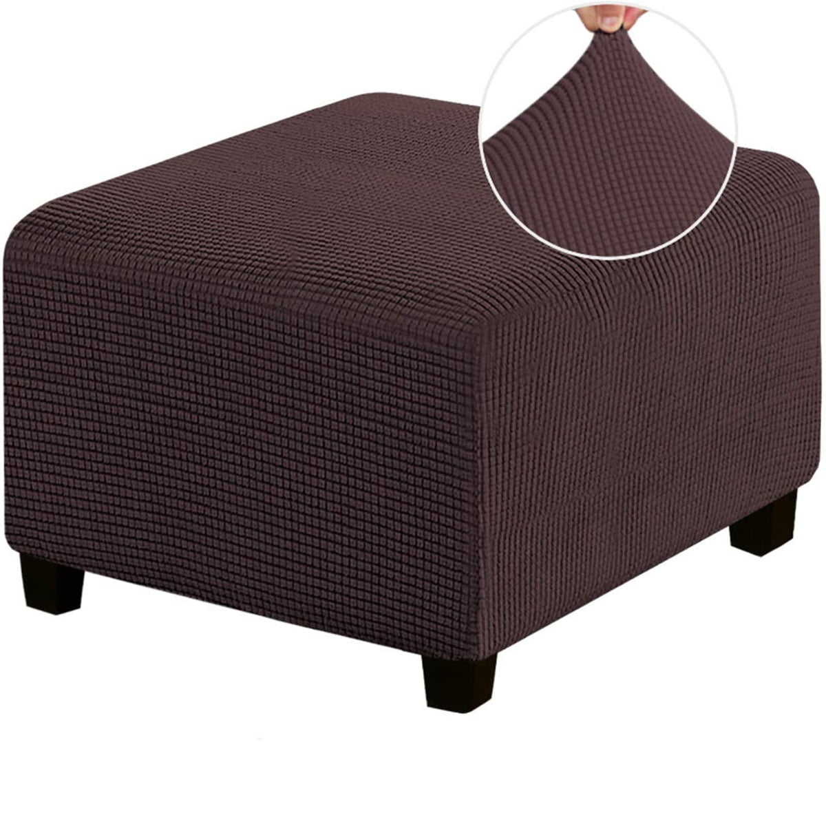 MULARE Stretch Footstool Slipcover, Stool Protector Cover with Elastic Bottom, Dustproof Removable Washable Footrest Pouffe Covers, Ottoman Cover,Dark Brown,M