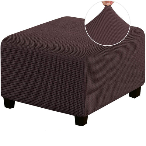 MULARE Stretch Footstool Slipcover, Stool Protector Cover with Elastic Bottom, Dustproof Removable Washable Footrest Pouffe Covers, Ottoman Cover,Dark Brown,M