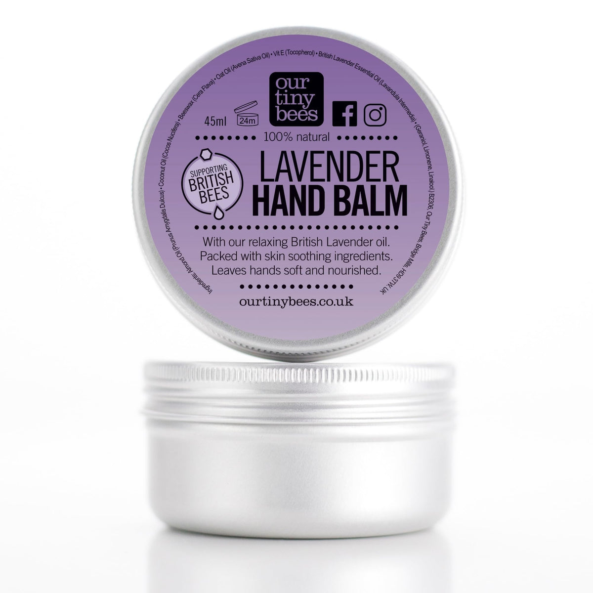 Lavender Hand Balm, Natural, Nourishing and Softening with British Lavender Essential Oil | Moisturises, Protects, and Soothes. Hand Cream by Our Tiny Bees Skincare - 45ml