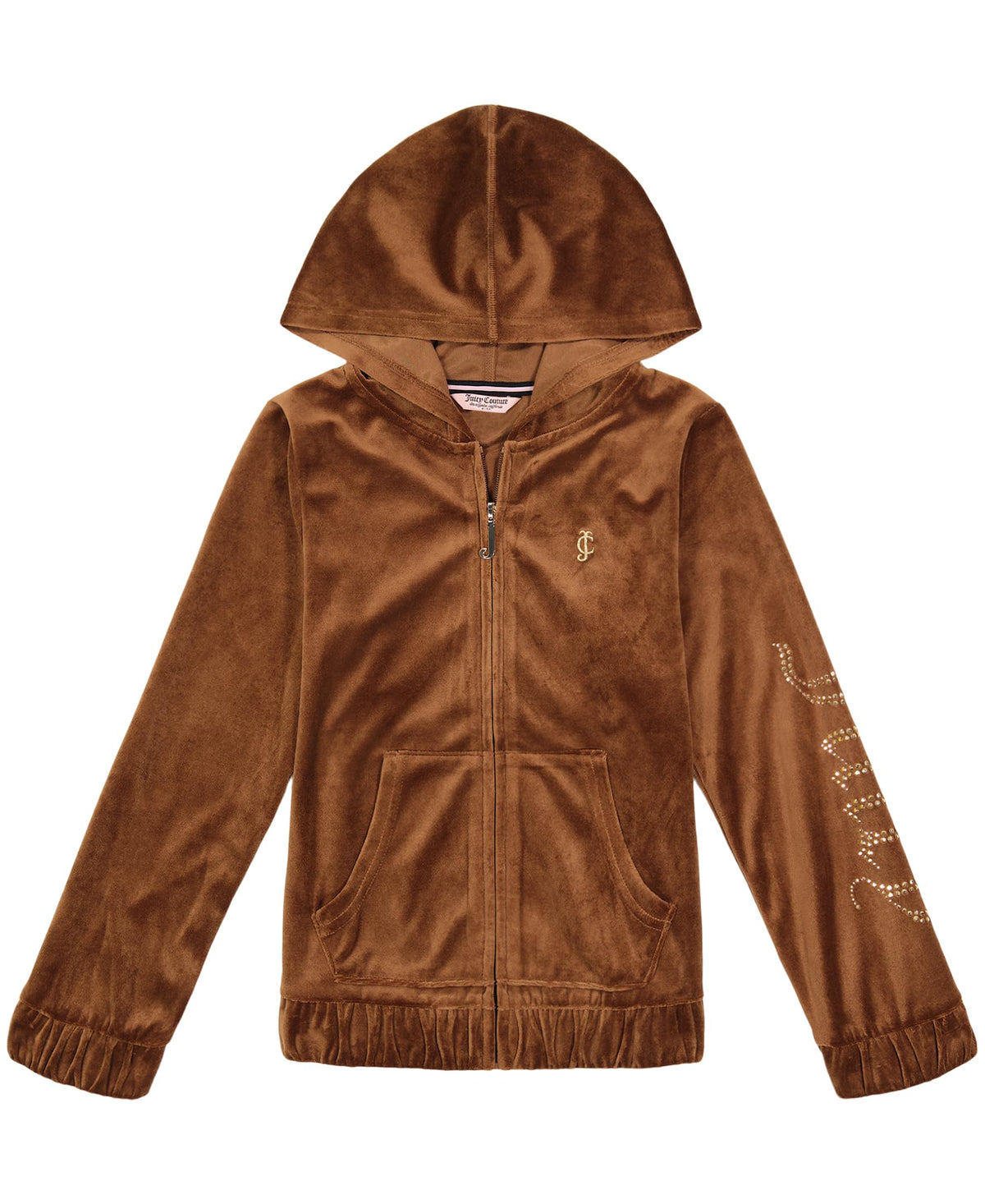 Juicy Couture Girls' Plush Velour Pant and Hoodie Sweatshirt Seperates, Bison/Studs, 8-10