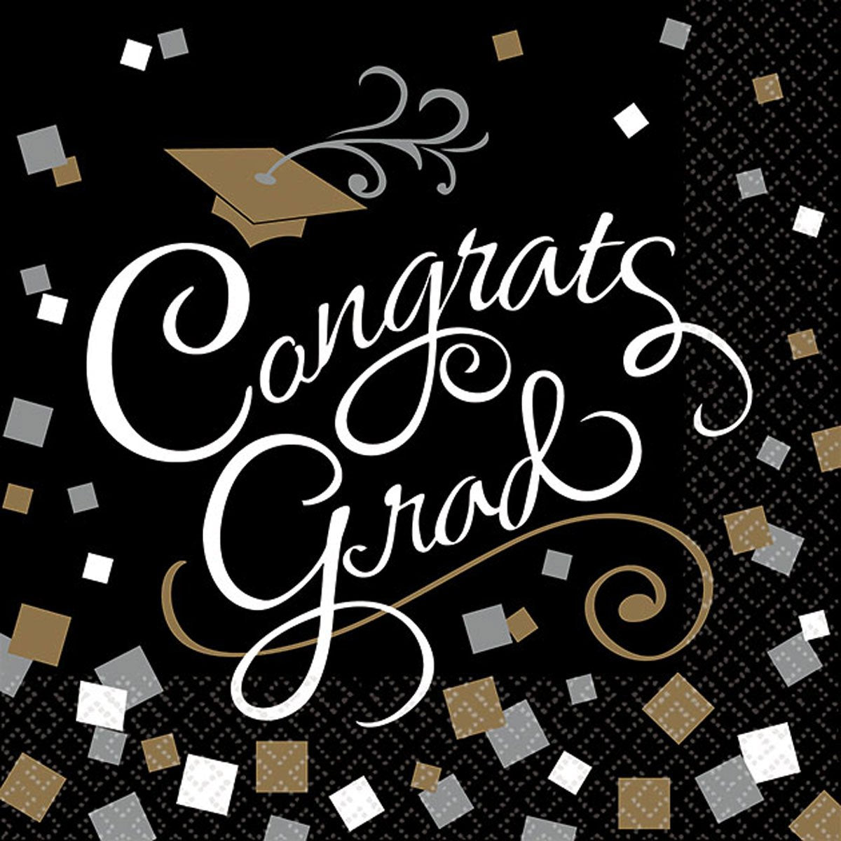 Amscan Sophisticated Grad Graduation Party Beverage Paper Napkins (Pack of 36), Multicolor, 5" x 5"