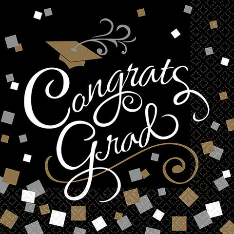Amscan Sophisticated Grad Graduation Party Beverage Paper Napkins (Pack of 36), Multicolor, 5" x 5"