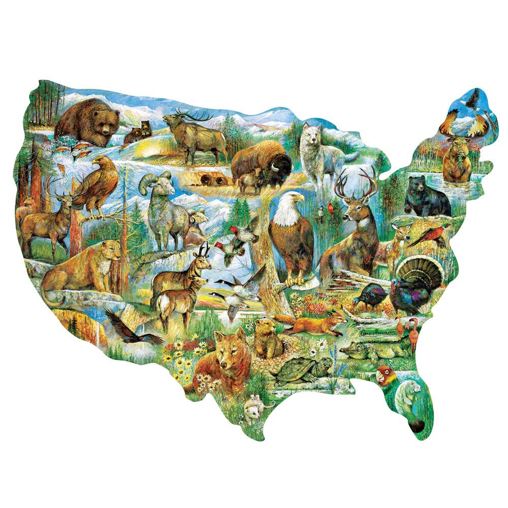 Bits and Pieces - 750 Piece Shaped Jigsaw Puzzle for Adults 20" x 27" - American Wildlife - 750 pc Country Animal United States Shaped Jigsaw by Artist Ruane Manning