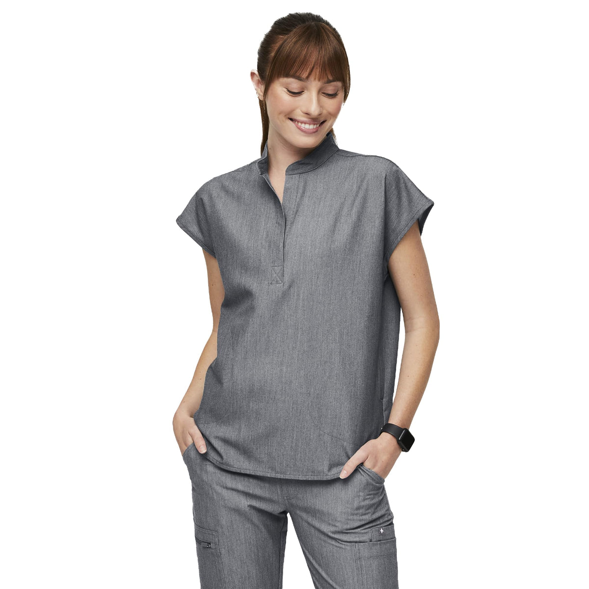 FIGS Rafaela Oversized Scrub Top for Women - Graphite, M