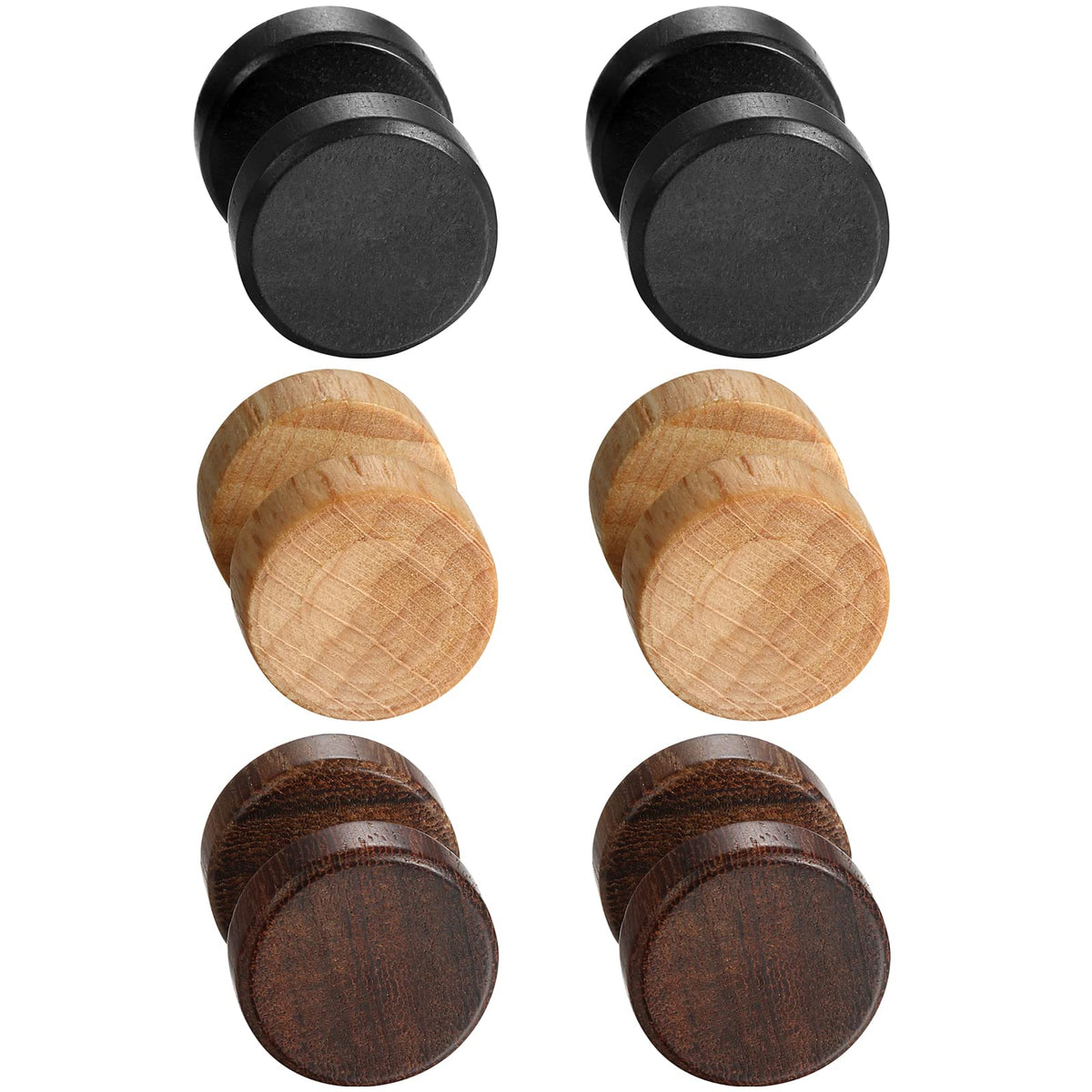 Cupimatch 3 Pairs Wood Stud Earrings Piercing Ear Plugs Barbell Tunnel Fake Gauge Earrings 16G for Men Women