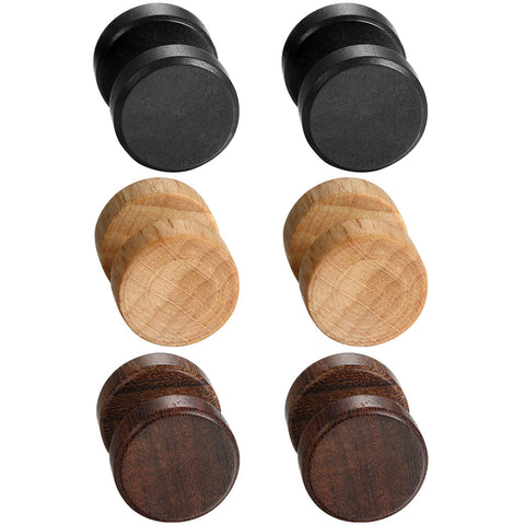 Cupimatch 3 Pairs Wood Stud Earrings Piercing Ear Plugs Barbell Tunnel Fake Gauge Earrings 16G for Men Women