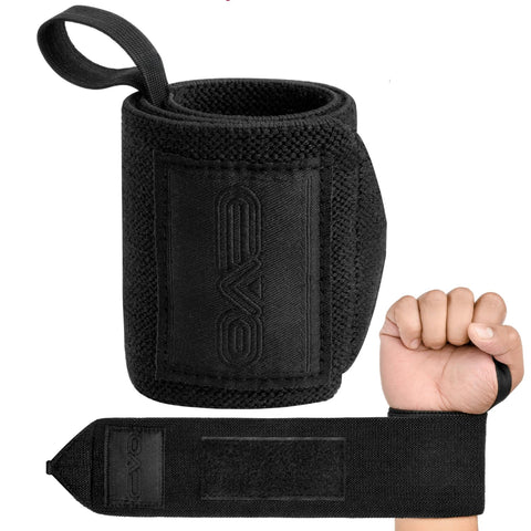 EVO Fitness Pair of 18ÃƒÆ’Ã†â€™Ãƒâ€šÃ‚Â¢ÃƒÆ’Ã‚Â¢ÃƒÂ¢Ã¢â€šÂ¬Ã…Â¡Ãƒâ€šÃ‚Â¬ÃƒÆ’Ã¢â‚¬Å¡Ãƒâ€šÃ‚Â Deep Black Weight Lifting Wrist Wraps Support Elasticated Cotton Straps Thumb Loop Powerlifting Bodybuilding Strength Gym Training Workout (Black)