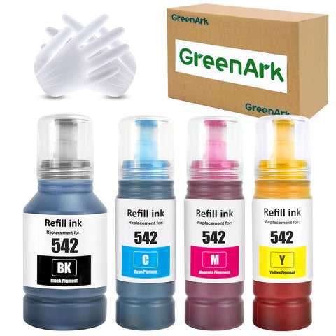 GREENARK 542 T542 Ink Compatible for Epson E-542 Refill Bottle Ink for Epson EcoTank Pro ET-5150 ET-5127 ET-5180 ET-5800 ET-5850 ET-5880 ET-16650 ET-16600 (4 Packs,Black Cyan Magenta Yellow)