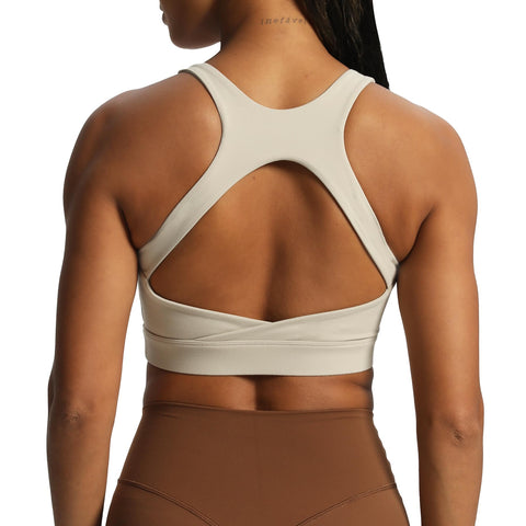 Aoxjox Women's Workout Sports Bras High Impact Fitness Backless Padded Training Gym Khloe Bra Yoga Crop Tank Top (Mink, X-Small)