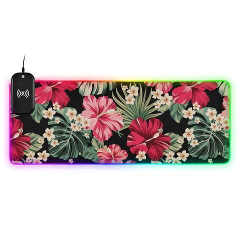 Exotic Hawaiian Tropical Hibiscus Wireless Charging Mouse Pad for Mobile Phone Extra Large Gaming Mousepad with 13 Lighting Modes Keyboard Mat for MacBook PC Laptop Desk Office Home Gaming