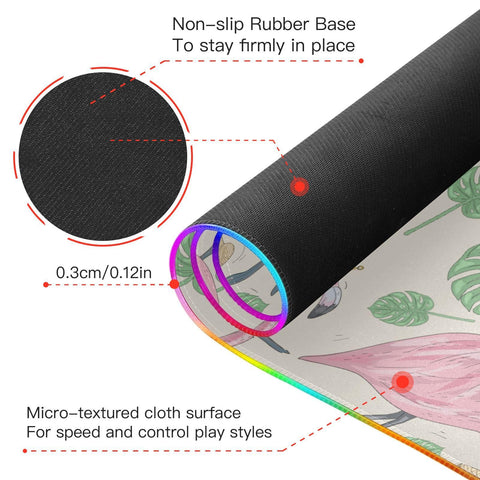 Flamingos Palm Leaves Wireless Charging Mouse Pad for Mobile Phone Extra Large Gaming Mousepad with 13 Lighting Modes Extended Desk Mat for Gaming MacBook PC Laptop Desk Home Office