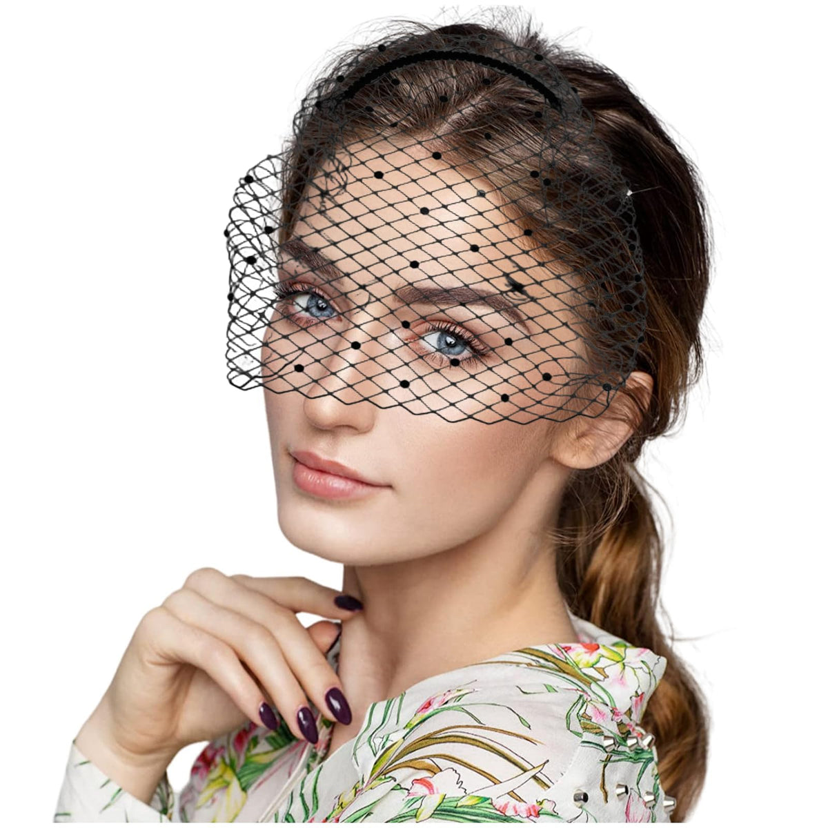 ISLHJDD Mesh Veil Fascinator Headband Women Mesh Funeral Veil Hat Bridal Wedding Veil Headband Tea Party Headband Simple Elegant Mesh Headdress for Woman Girl (Black)