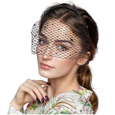 ISLHJDD Mesh Veil Fascinator Headband Women Mesh Funeral Veil Hat Bridal Wedding Veil Headband Tea Party Headband Simple Elegant Mesh Headdress for Woman Girl (Black)