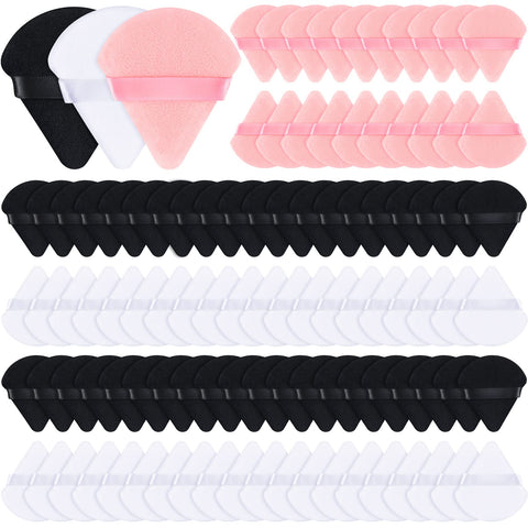 100 Pcs Powder Puff Face Soft Makeup Puff Triangle Powder Puffs for Loose Powder Mineral Powder Body Powder Velour Cosmetic Foundation Wet Dry Sponge Makeup Tools (Black, White, Pink)
