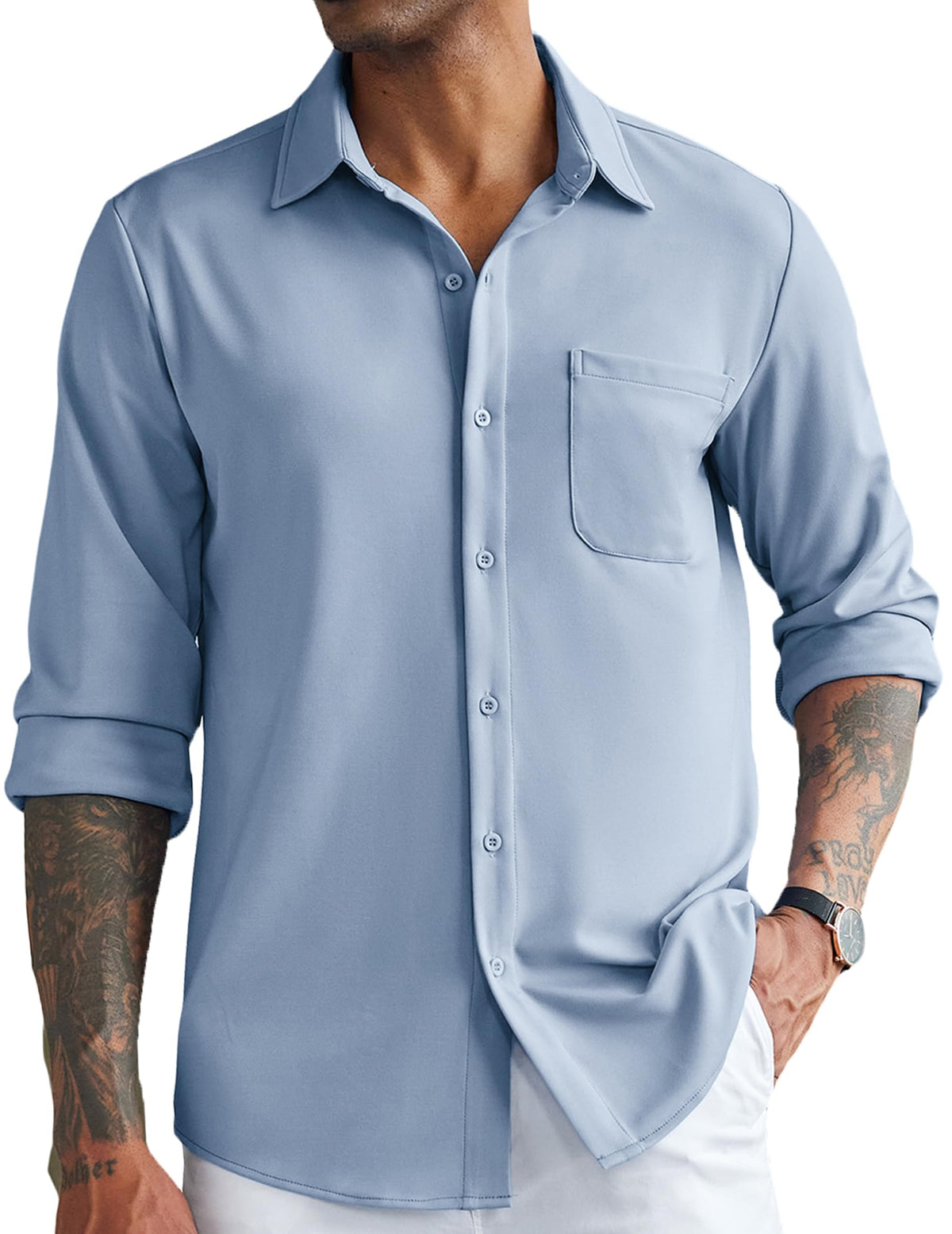 COOFANDY Men's Button Down Shirt Long Sleeve Button Up Shirts Polyester Shirts