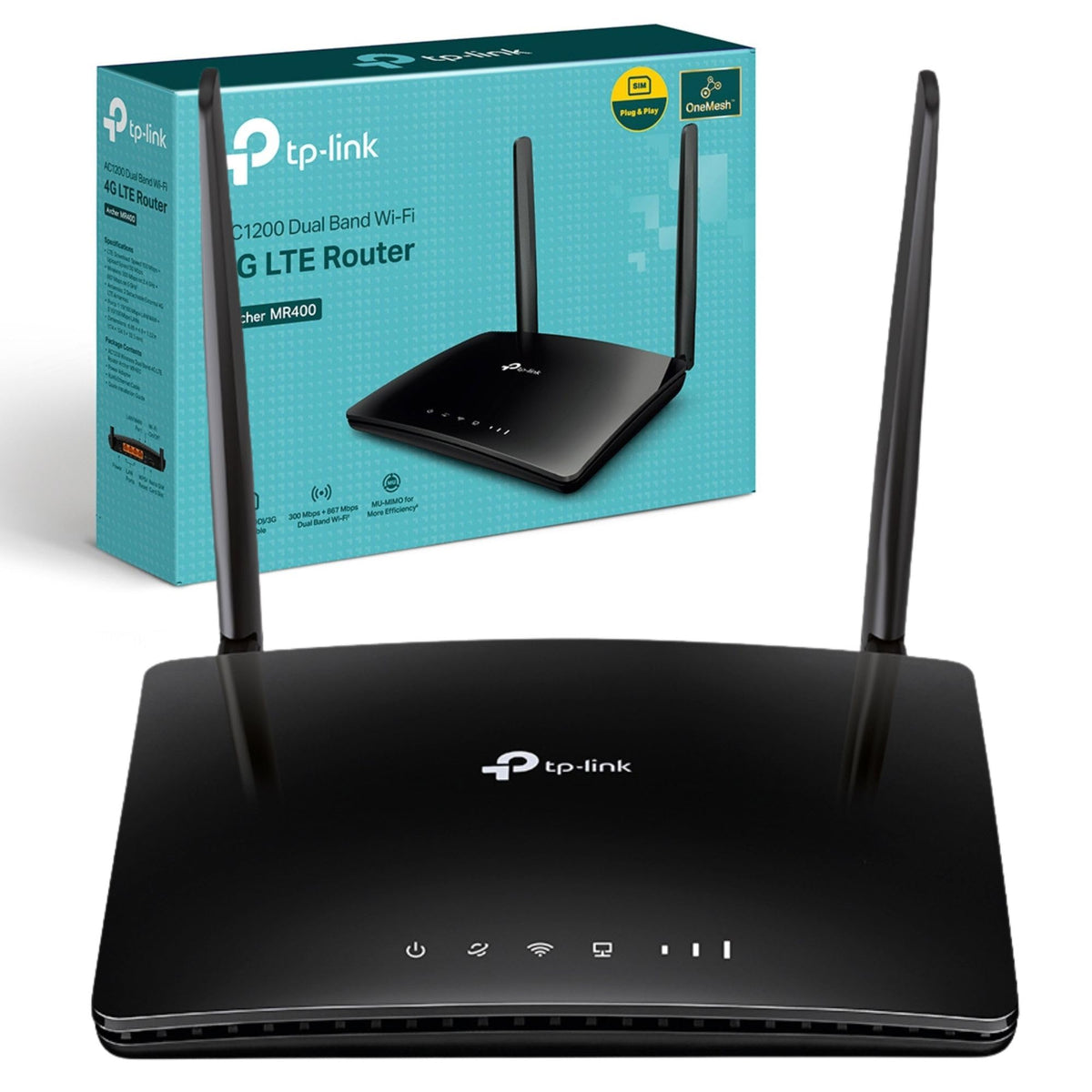 TP-Link AC1200 4G+ Cat4 Wireless Dual Band Router, 4X10/100Mbp ports, 4G Network Micro SIM Slot Unlocked, Connects up to 64 Devices, Plug and Play, Guest & Parental Control, UK Plug (Archer MR400)