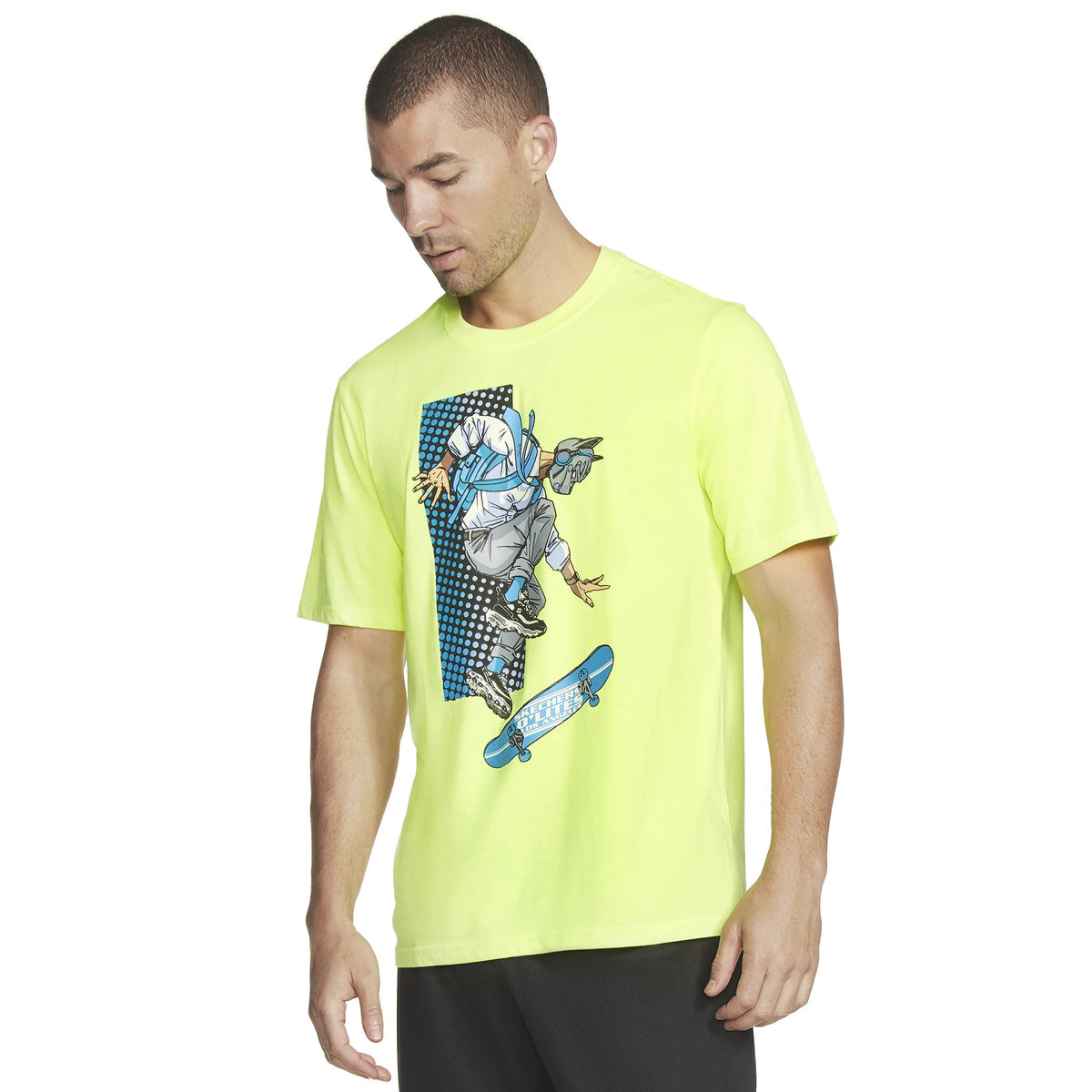 Skechers Men's D'Lites Skate Crew Tee Shirt, Medium, Yellow