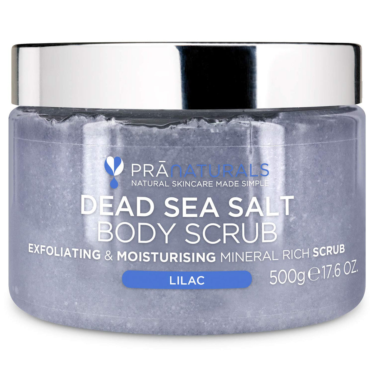 PraNaturals Dead Sea Salt Body Scrub 500G - Hydrating & Moisturising, Natural Oils & Minerals, Exfoliating, Softening & Nourishing, All Skin Types, No Parabens, Vegan & Cruelty Free (Lilac)