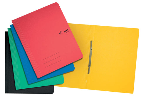 VON Leitz 30131099 Pack of 5 A4 File Folders, Cardboard, with Stapling Mechanism, for 250 Sheets, for School, Study & Home, Multicoloured
