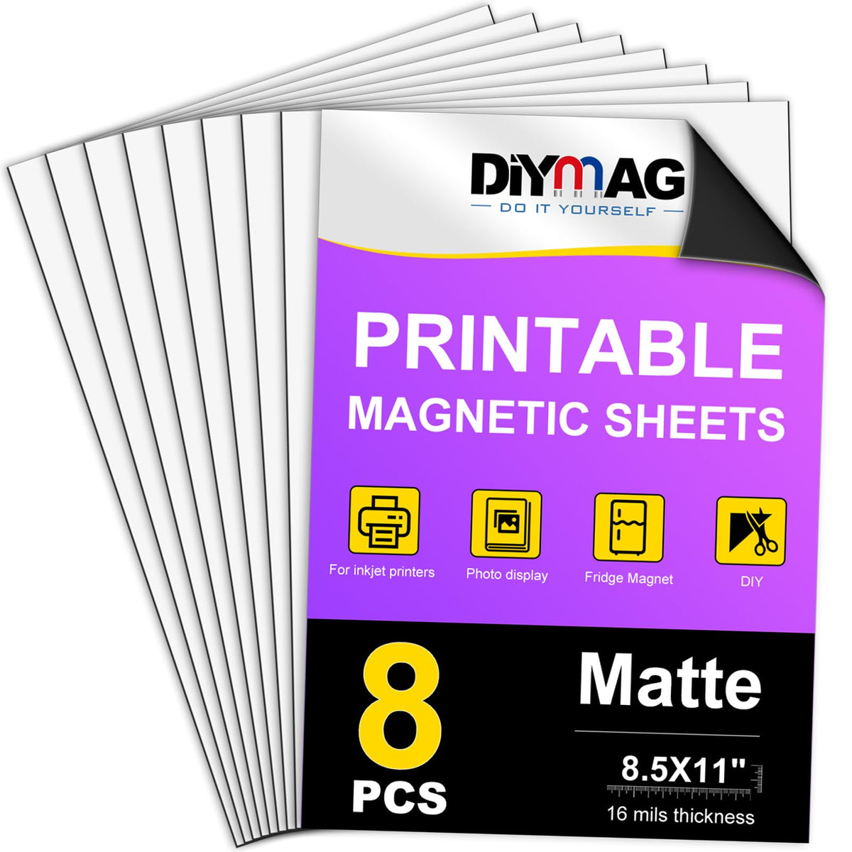 DIYMAG Printable Magnetic Sheets, 8Pcs 8.5 x 11 Inch Flexible Magnet Sheets Matte Non Adhesive Magnetic Paper for Inkjet Printer Photo DIY Crafts
