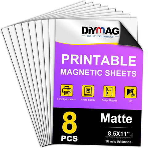 DIYMAG Printable Magnetic Sheets, 8Pcs 8.5 x 11 Inch Flexible Magnet Sheets Matte Non Adhesive Magnetic Paper for Inkjet Printer Photo DIY Crafts