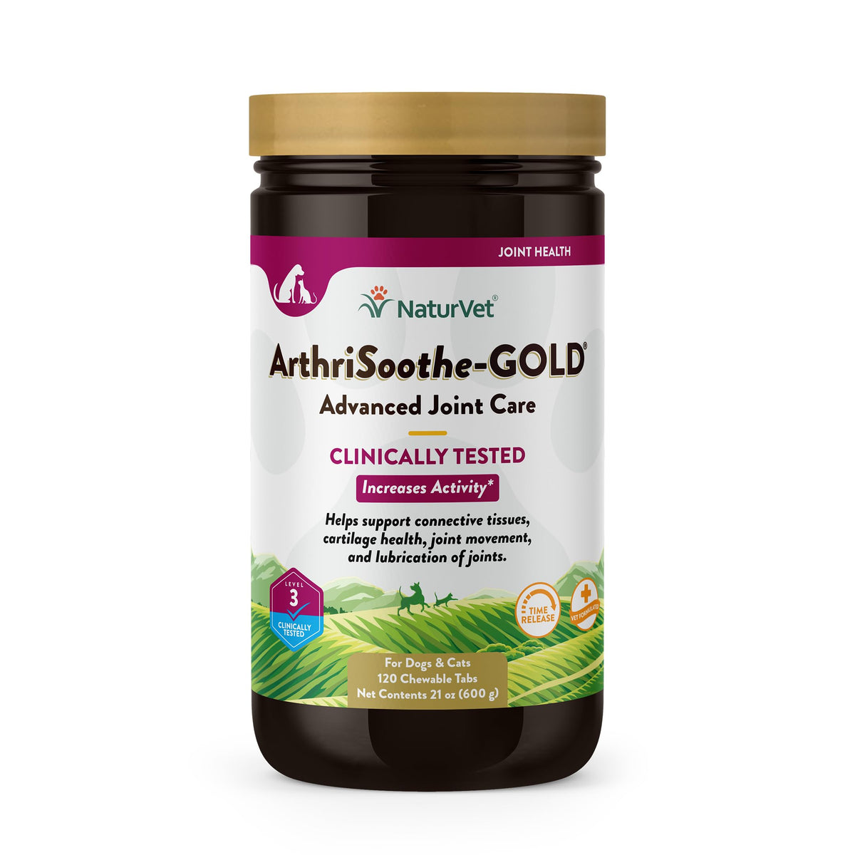 NaturVet - ArthriSoothe-GOLD - Level 3 Advanced Joint Care | Clinically Tested to Support Connective Tissue, Cartilage Health & Joint Movement | Enhanced with Glucosamine, MSM, Chondroitin & Green Lipped Mussel | For Dogs & Cats | 120 Chewable Tablets
