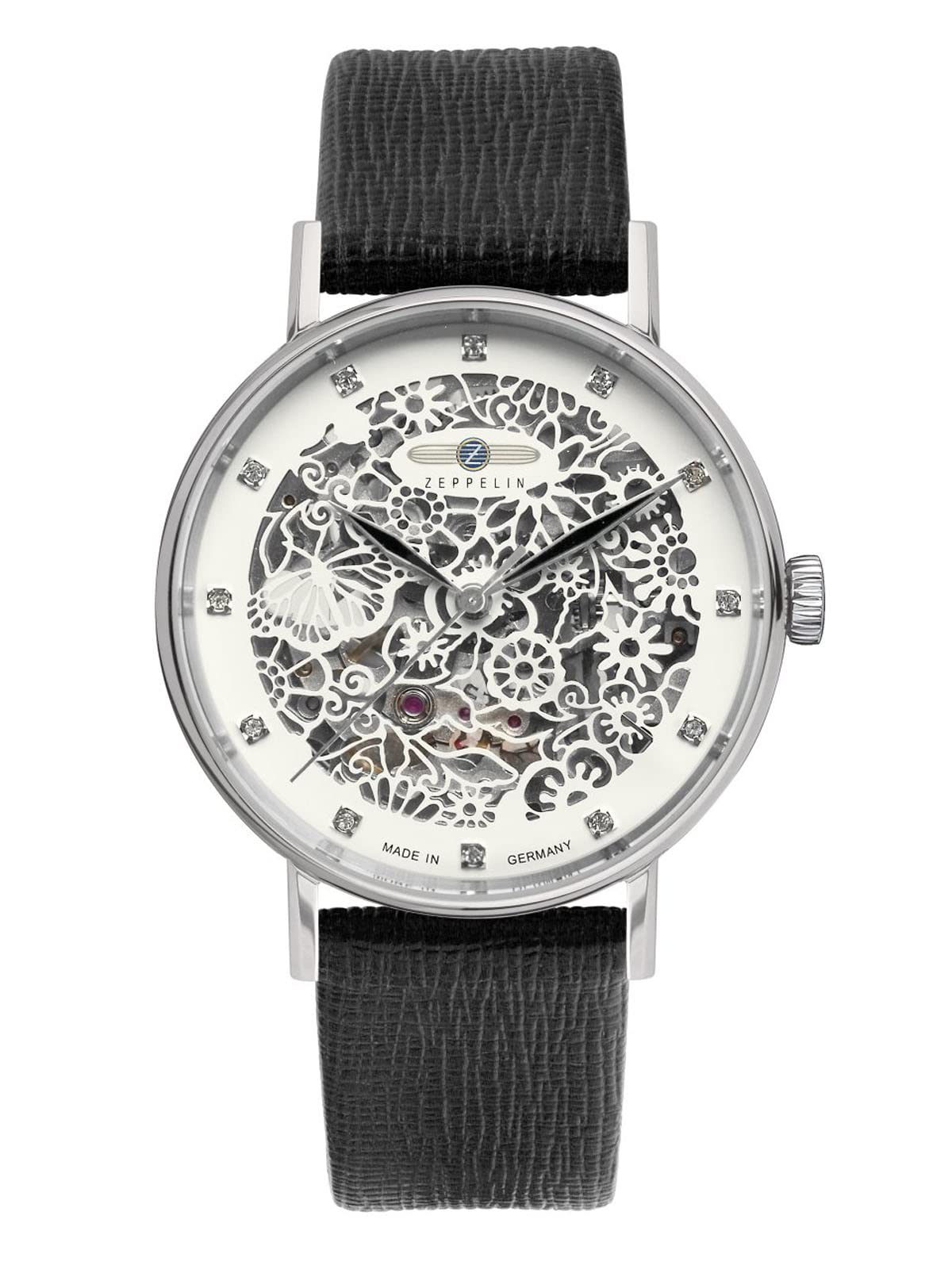 Zeppelin 7461 Women's Princess of The Sky Skeleton Automatic with Leather Strap, white/black, Strap.