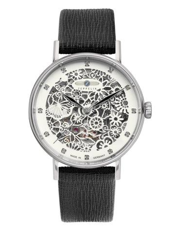 Zeppelin 7461 Women's Princess of The Sky Skeleton Automatic with Leather Strap, white/black, Strap.