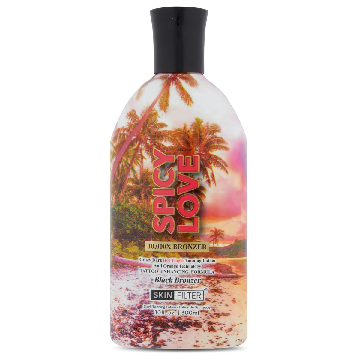 Skin Filter Spicy Love Tanning Lotion - 10,000X Crazy Dark Tanning Lotion - Tanner with Anti-Orange Technology and Tattoo Protection - Black Body Bronzer Made in the USA - Hydrating Formula