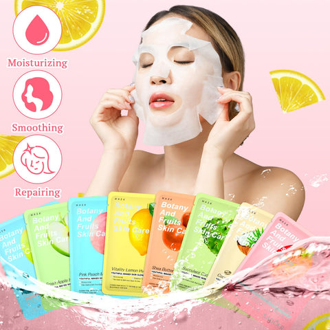 Dunzy 24 Sets Fruit Theme Skin Facial Masks Fruit Skincare Spa Face Masks with Thank You Cards Masks Skincare Spa Supplies for Girls Women Hydrating Spa Birthday Girls Party Night Party, 8 Styles
