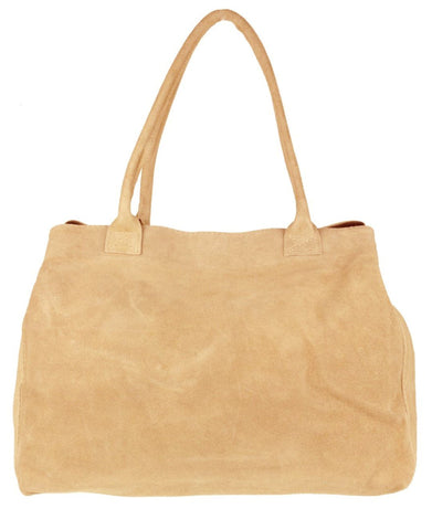 Girly Handbags Womens Expandable Italian Suede Leather Shoulder Bag - Taupe