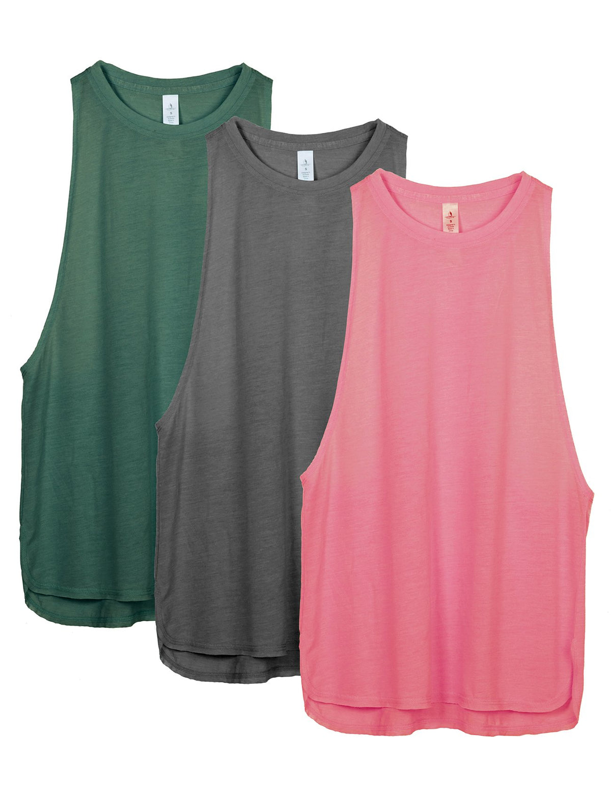 icyzone Workout Tank Tops for Women - Running Muscle Tank Sport Exercise Gym Yoga Tops Athletic Shirts(Pack of 3) (XS, Army/Charcoal/Pink)