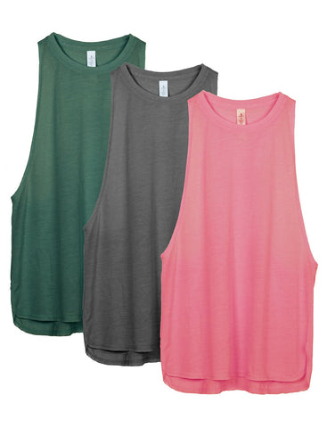 icyzone Workout Tank Tops for Women - Running Muscle Tank Sport Exercise Gym Yoga Tops Athletic Shirts(Pack of 3) (XS, Army/Charcoal/Pink)