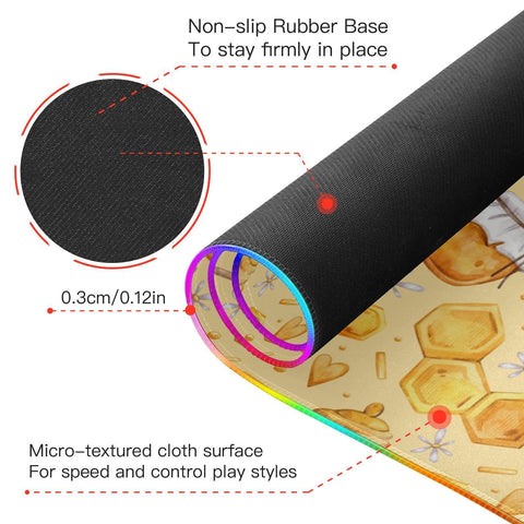 Honey Bee Wireless Charging Mouse Pad for Mobile Phone Extra Large Gaming Mousepad with 13 Lighting Modes Mouse Mat for Gaming MacBook PC Laptop Desk Home Office