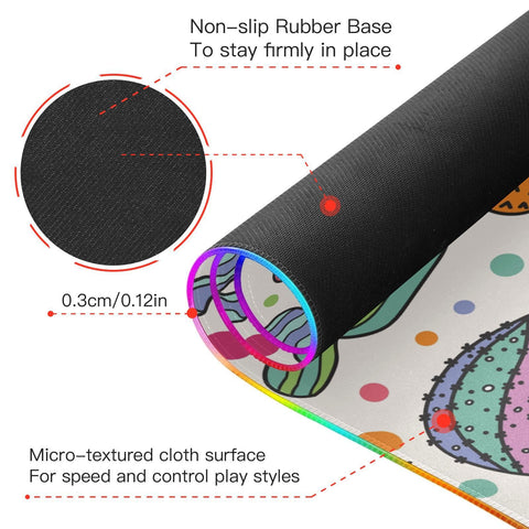 Cute Cactus Wireless Charging Mouse Pad for Mobile Phone Extra Large Gaming Mousepad with 13 Lighting Modes Extended Desk Mat for MacBook Laptop Desk Office Home Gaming